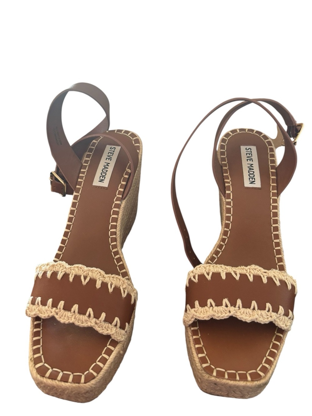 Steve Madden Women's Brown Strappy Wedge Jute Platform Sandals Size 9.5 - Picture 2 of 6